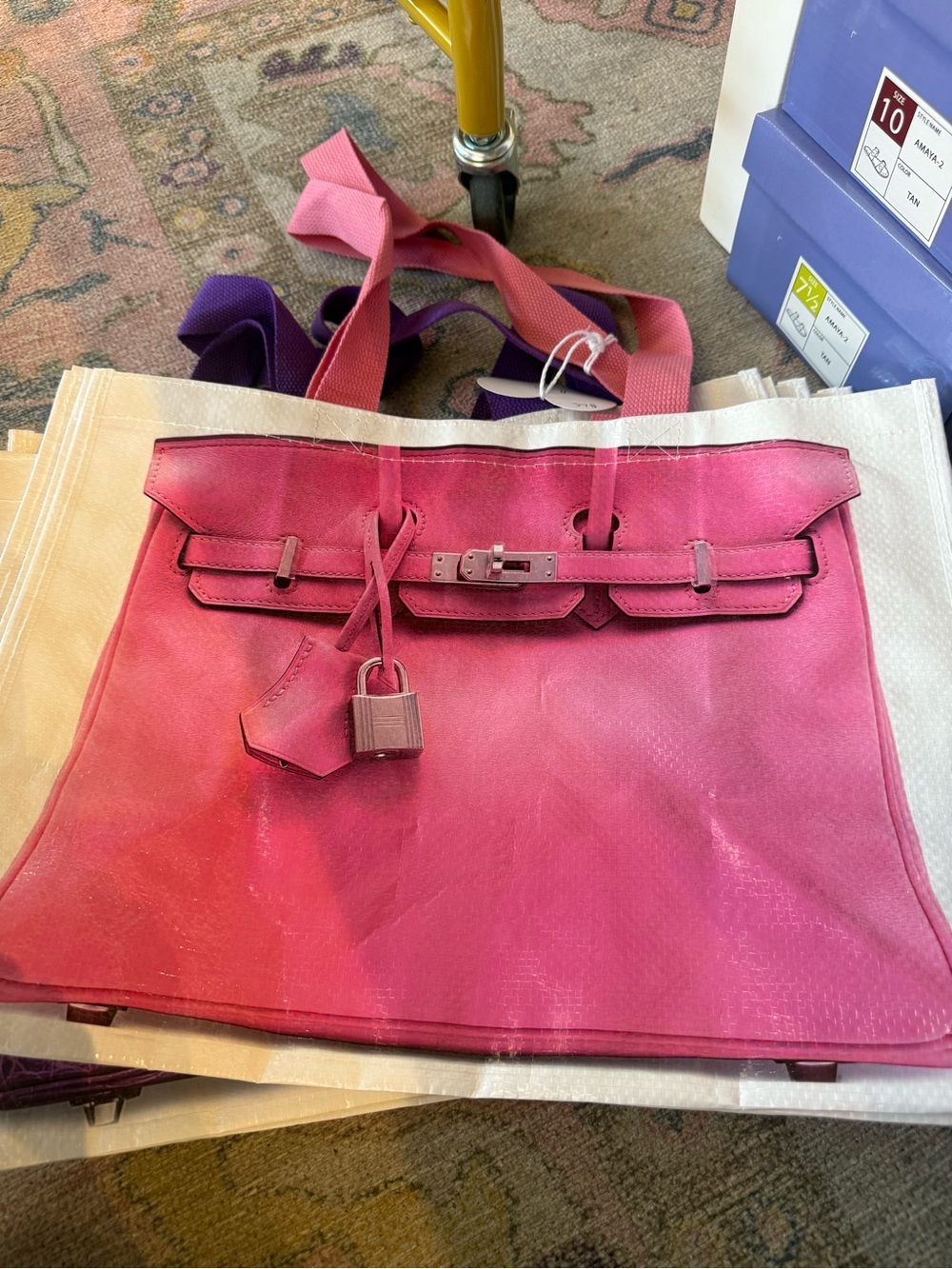 Pink Leather Tote Bag with Lock Detail - Women Bags